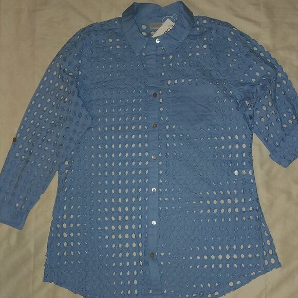 Dotti Women's Cotton Openwork Dot Cover-Up Beach Shirt Size XL NWT - Picture 1 of 6